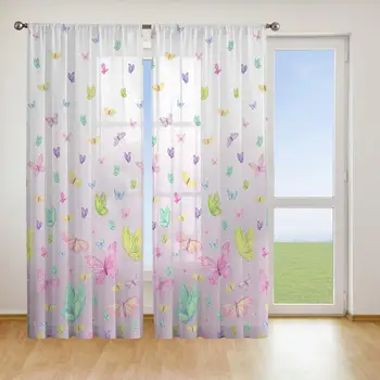 Прозрачные шторы с красочным принтом бабочки Портьеры Аксессуар для украшения комнаты
