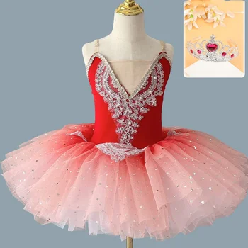 Профессиональная балетная пачка для девочек, сине-розовая балетная пачка, вечернее платье, корона, 2 взрослых детских балетных костюма