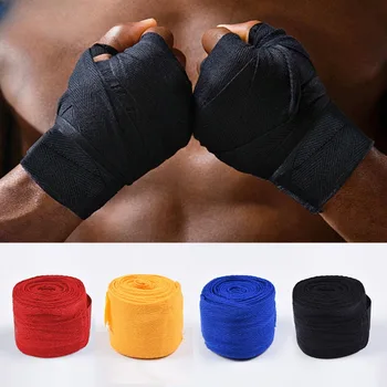 Профессиональная тренировочная хлопчатобумажная боксерская повязка, Спортивная лента для фитнеса, Хлопчатобумажные эластичные накладки для рук, помогают боксировать