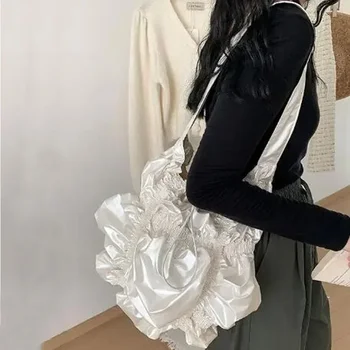 Роскошная дизайнерская женская сумка через плечо с рюшами, глянцевая мягкая кожаная сумка на шнурке, большая сумка-мессенджер, Корейские модные сумки через плечо