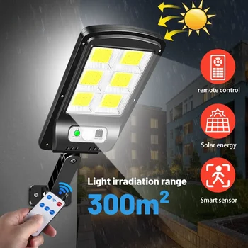Светодиодный умный датчик солнечной зарядки, Уличный Садовый светильник, 3 режима, настенный светильник с дистанционным управлением IP67 120COB