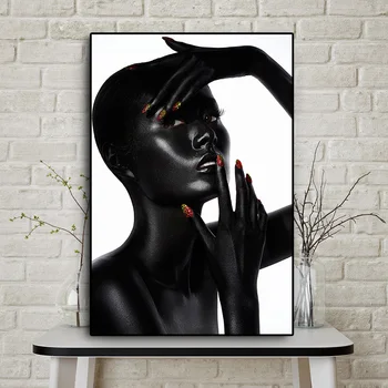 Сексуальная черная африканская обнаженная Женщина и красные ногти, картина маслом на холсте, плакаты и принты Cuadros, Настенная живопись для гостиной