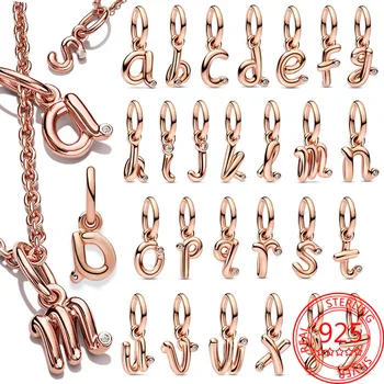 Серебро 925 пробы, подвеска из 26 букв алфавита, Бусина-шарм, браслет, серебро 925 пробы, оригинальные подвески, ожерелье для изготовления ювелирных изделий