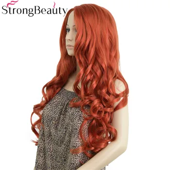 Сильная красота Длинные Оранжево-рыжие волосы, парик для косплея, женские синтетические волнистые парики