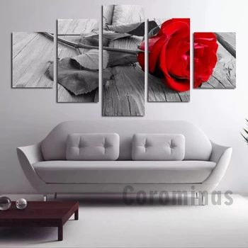 Современная картина на холсте, 5 предметов, великолепные плакаты и принты с цветами розы, настенные панно без рамы для гостиной