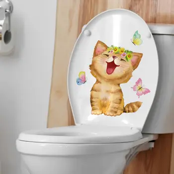 Стильная наклейка на туалет Мультяшная наклейка на туалет Очаровательные наклейки на туалет в кошачьей тематике Очаровательные узоры для ванной комнаты