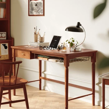 Стол из массива дерева в скандинавском стиле, Компьютерный стол для дома, Многофункциональный рабочий стол во французском стиле Ретро, Кресло для учебы