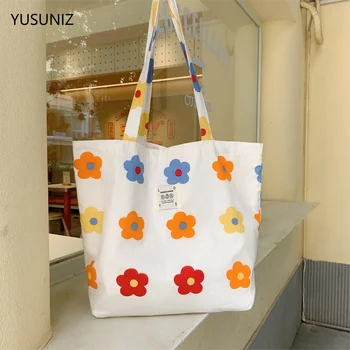 Сумка YUSUNIZ большой емкости, холщовая сумка, сумка-тоут, сумка через плечо, сумка для покупок для девочек, студенческая сумка для покупок, портативные сумки для отдыха на каникулах