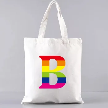 Сумка-тоут из серии 26 английских алфавитных принтов, сумка для покупок, классическая белая студенческая сумка в стиле харадзюку, сумка для покупок через плечо
