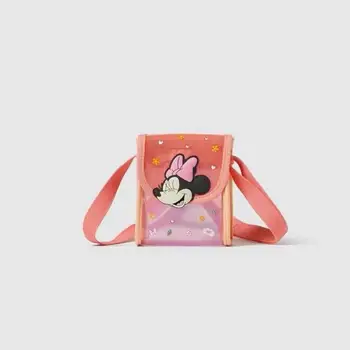 Сумки через плечо для малышей бренда Disney, милые сумки-мессенджеры с принтом Минни, детские мини-сумки с рисунком для девочек, розовые прозрачные сумки через плечо