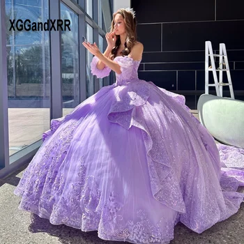 Фиолетовое Мексиканское Платье 15 Quinceanera С 3D Цветочной Аппликацией В Виде Сердца, Бальное Платье С Аппликацией, Милое Бальное Платье 15-16 На День Рождения
