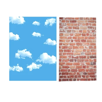 Фон для фотосъемки с Голубым небом и Белыми облаками размером 3x5 футов, Фон для экрана, Студийный Реквизит и стена из красного кирпича