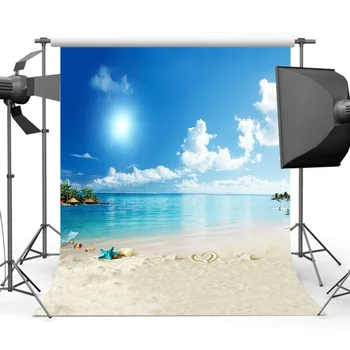 Фоновая фотография для летнего отдыха на песчаном пляже, Голубое небо, Морской остров, Кокосовое дерево, Фоны S-175